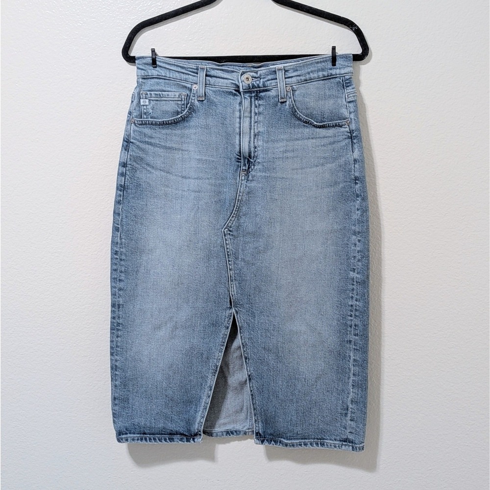 AG Adriano Goldschmied Alicia Denim Jean Midi Front Slit Skirt‎ Blue 28